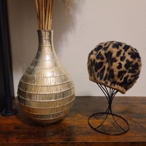Fuzzy Leopard Print Beret